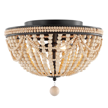 Dune Wood Bead 15.25" Bohemian Farmhouse Iron LED Semi Flush Mount - JONATHAN Y